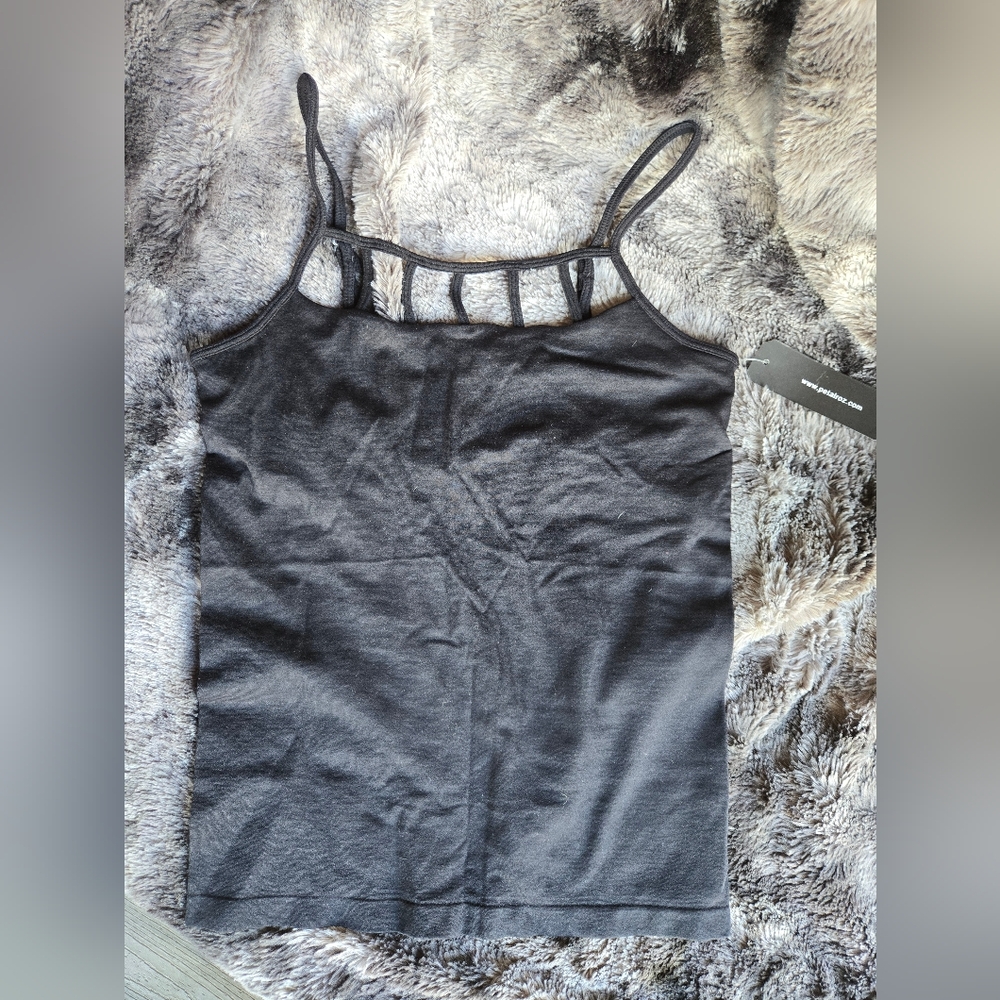 Petal Roz Women’s Black Strappy Cami Tank Top – Size Small, Style #TS1004